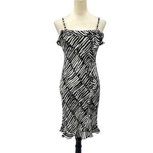 Vintage Donna Ricco Y2K 100% Silk Black & White Zebra Print Mini Slip Dress
